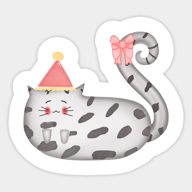 Cute little fat cat wearing pink hat Sticker by Onanong art design shop.